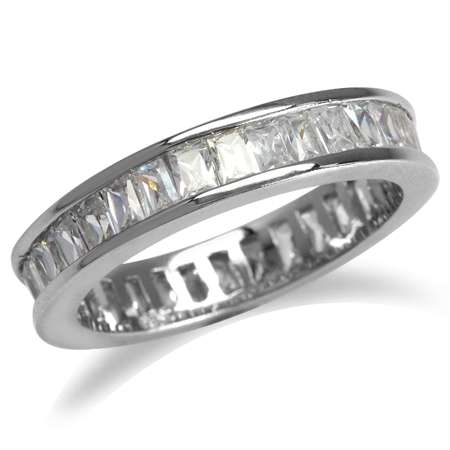 925 SOLID STERLING SILVER WHITE CUBIC ETERNITY RING - SIZE 8 / P+