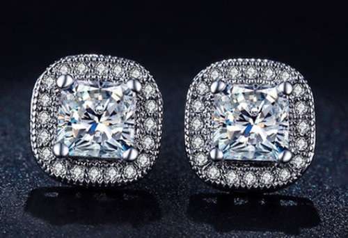 Spectacular! 1.10ct Cr.Diamond and Accents Princess Stud Earrings
