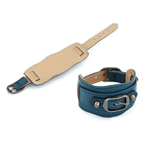4.2CM Wide Cuff Wristband Belt Bracelet Faux Leather - Dark Turquoise
