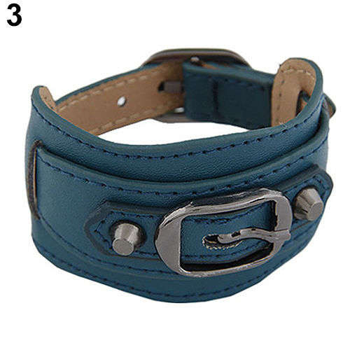 4.2CM Wide Cuff Wristband Belt Bracelet Faux Leather - Dark Turquoise