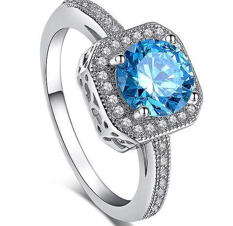 Exquisite! 1.14ct Cr.Blue Topaz and Diamonds Halo Engagement Ring - Size 7 / O / 17.3mm