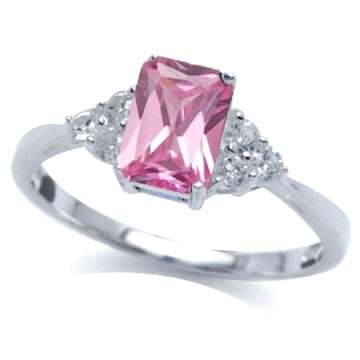 Pink & White CZ Solid 925 Sterling Silver Ring. Size 4 / I