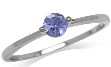 100% REAL Tanzanite 0.20ct Solitaire 925 Sterling Silver Ring. Size 6 / M