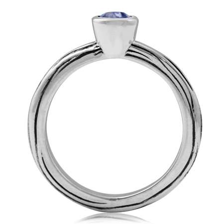 Genuine 0.25ct Tanzanite Solitaire 925 Sterling Silver Designer Ring. Size 7.75 / P+