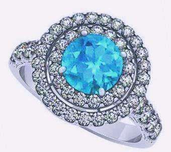 1.77ct Cr. Diamond and Sky Blue Topaz Halo Engagement Ring - Size 8 / P+ / 18mm