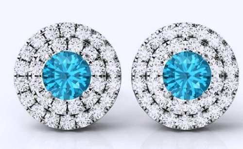 1.28ct Cr. Diamond and Sky Blue Topaz Halo Stud Earrings