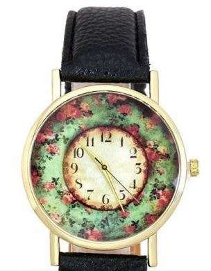 Vintage Floral PU Leather Strap Analog Quartz Wristwatch