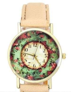 Vintage Floral PU Leather Strap Analog Quartz Wristwatch