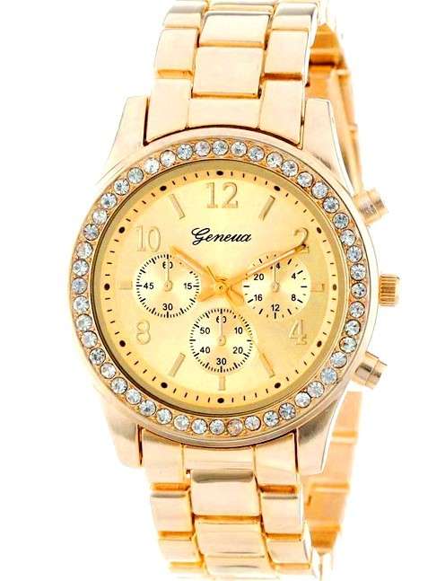 Fashion Watch Gold Plated Analog Quartz Crystal Wristwatch