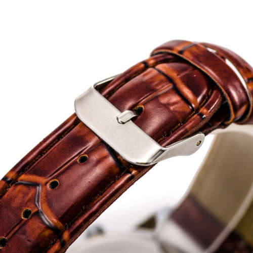 Men Wrist Watch Faux Crocodile Leather Quartz Analog Brown