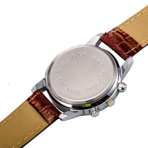 Men Wrist Watch Faux Crocodile Leather Quartz Analog Brown