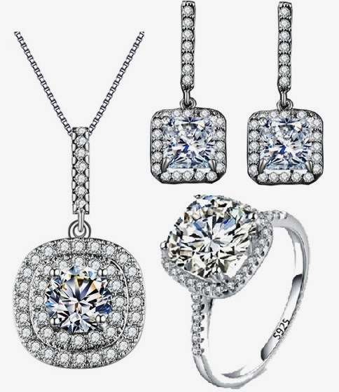 MASSIVE 5.63ct Sim Diamond and Accents Ring, Necklace and Earrings - Size 6 / L+ / 16.3mm