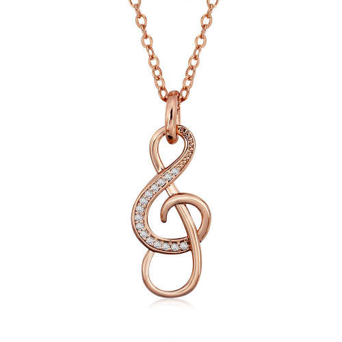 ROSE GOLD GENUINE 925 STERLING SILVER MUSIC NOTE NECKLACE - WITH CUBIC ZIRCONIA PAVE