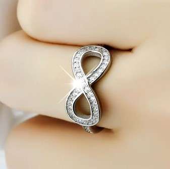 CLEARANCE SALE!!! 0.44ct Cubic Zirconia SOLID 925 Sterling Silver Infinity Ring * Size 7 [O]