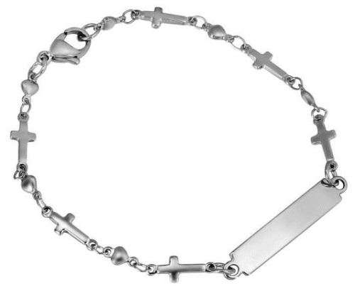 RETAIL: R220.00 - 316L solid stainless steel ID bracelet tiny crosses 3mm wide