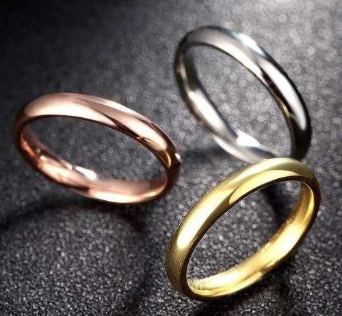 Gold, Rose, Silver. Trio set 316L solid stainless steel rings 4MM each. Size 8 - P 1/2 - 18mm