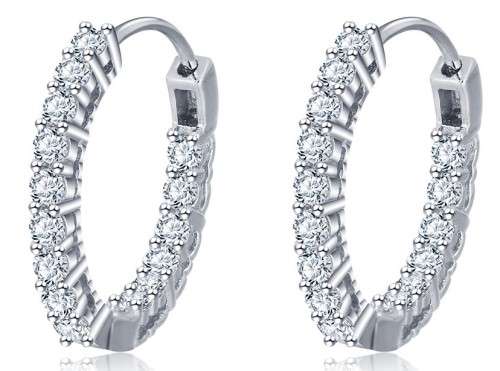 FULL ETERNITY CZ HOOP EARRINGS 925 SOLID STERLING SILVER