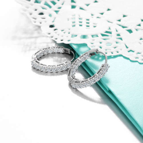 FULL ETERNITY CZ HOOP EARRINGS 925 SOLID STERLING SILVER