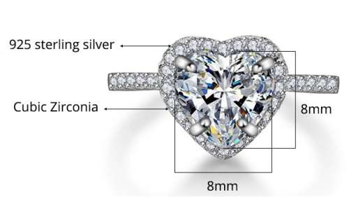 ***R999*** HEART 2.11CT CR.DIAMOND 925 SOLID STERLING SILVER RING. SIZE 6 / M