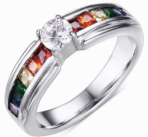 WOW!!! MULTICOLOUR CZ CHANNEL RING 316L STAINLESS STEEL. SIZE 11/W