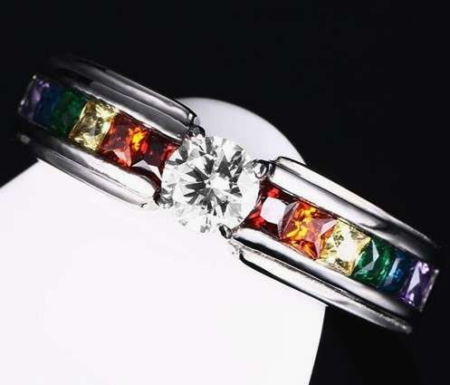 WOW!!! MULTICOLOUR CZ CHANNEL RING 316L STAINLESS STEEL. SIZE 11/W