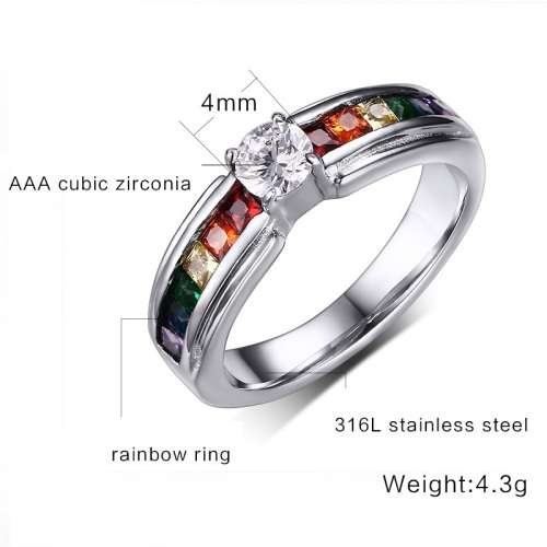 WOW!!! MULTICOLOUR CZ CHANNEL RING 316L STAINLESS STEEL. SIZE 11/W
