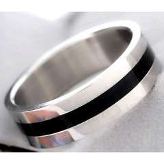 316L Stainless Steel 6mm Mens Black Stripe Ring. Size 10 / U / 20mm