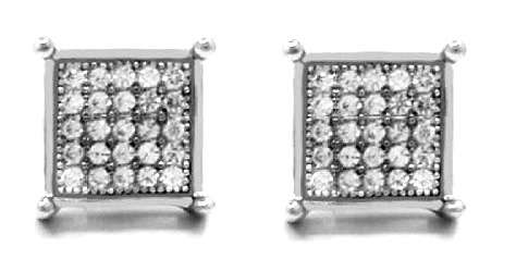 Gorgeous! 0.75ct Cr.Diamonds Micropave Square Stud Earrings - 9mm diameter