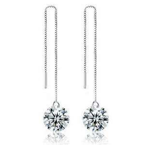 Stunning 2.80ct CZ Drop Dangle Box Chain Threader Earrings