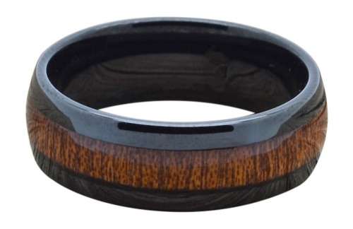 Tungsten Carbide Wood inlay Ring smooth comfort fit band - Size 11 / V+/ 20.6mm