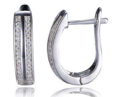 ***R699*** White Zircon Earrings Hoop Solid 925 Sterling Silver For Women
