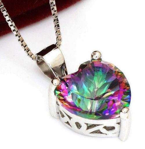EXTRAORDINARY! 3.55ct GENUINE MYSTIC TOPAZ 925 STERLING SILVER PENDANT