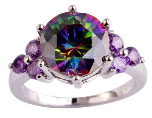HUGE! 2.93CT MYSTIC TOPAZ AND AMETHYST 925 STERLING SILVER RING - Size 12 / Y / 21.4mm