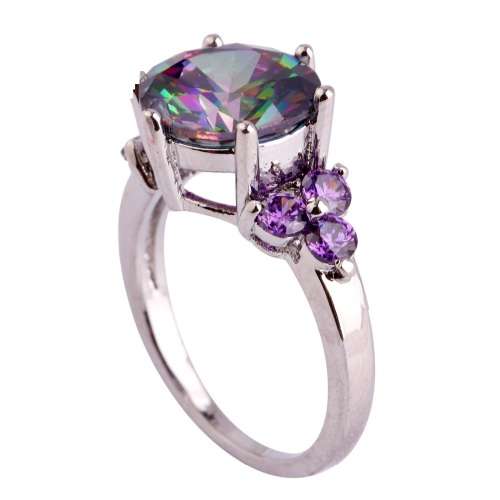 HUGE! 2.93CT MYSTIC TOPAZ AND AMETHYST 925 STERLING SILVER RING - Size 12 / Y / 21.4mm