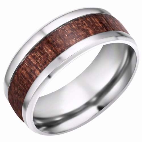 INSPIRED WOOD INLAY 316L STAINLESS STEEL BAND. RING SIZE 13 / Z+1