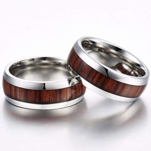 INSPIRED WOOD INLAY 316L STAINLESS STEEL BAND. RING SIZE 13 / Z+1