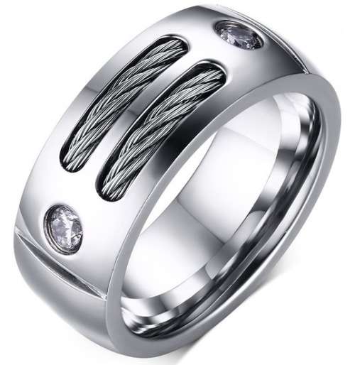 SOLID HEAVY WIRE AND CZ 316L Stainless Steel Band - Ring Size 11 / W / 20.6mm
