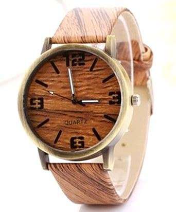 Wood Inspired PU Leather Strap Analog Quartz Wristwatch