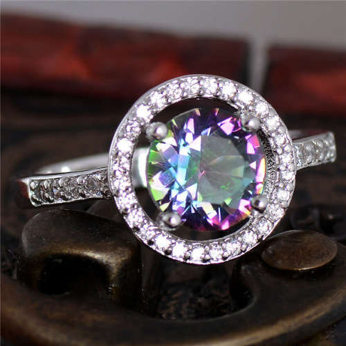 EXTRAORDINARY! 2.39ct Cr.MYSTIC TOPAZ ROUND HALO DESIGN RING - Size 7 / O / 17.3mm