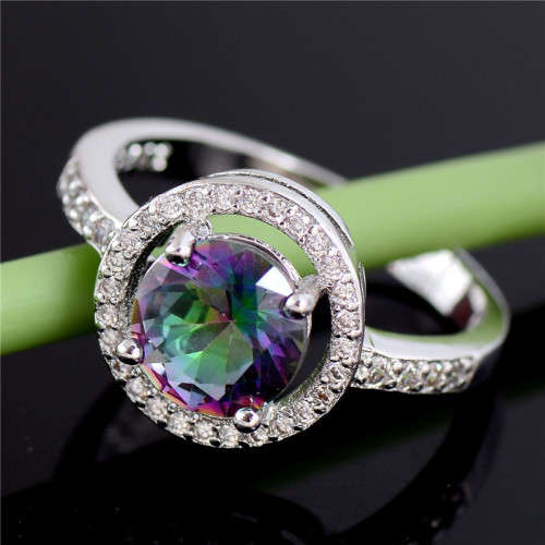 EXTRAORDINARY! 2.39ct Cr.MYSTIC TOPAZ ROUND HALO DESIGN RING - Size 7 / O / 17.3mm