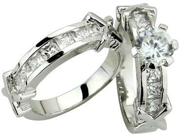 GORGEOUS! 1.75CT CR.DIAMOND ENGAGEMENT AND WEDDING RING SET - Size 8 / P+ / 18MM