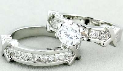 GORGEOUS! 1.75CT CR.DIAMOND ENGAGEMENT AND WEDDING RING SET - Size 8 / P+ / 18MM
