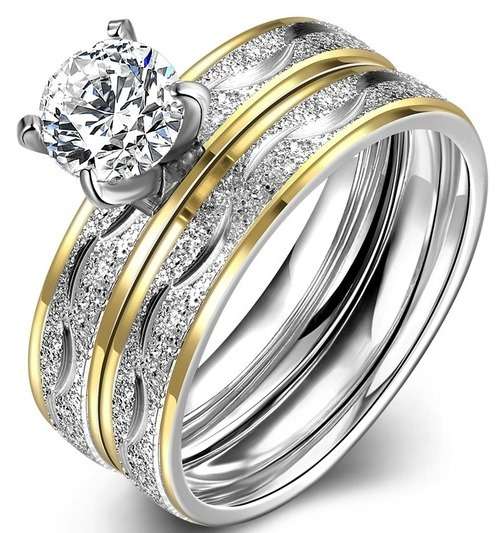 1.00ct White Zircon Engagement Ring and Wedding Band Set - Size 6 / M / 16.3mm