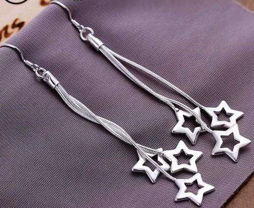 BEAUTIFUL! LONG 75mm DANGLING STARS EARRINGS S925 SILVER