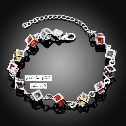 MULTICOLOUR CZ BRACELET 925 SILVER FILLED
