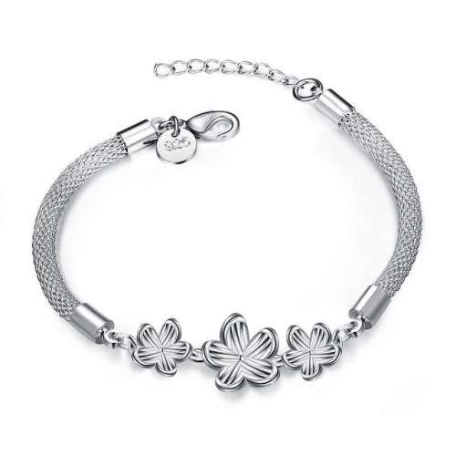 BEAUTIFUL!! DELICATE FLOWER MESH BRACELET S925 SILVER