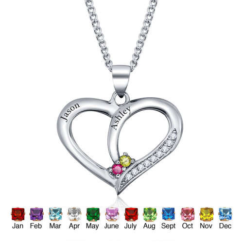 ENGRAVED WITH "FOREVER YOURS" Features a Pink and Blue gemstone. Heart Necklace 925 Sterling Silver
