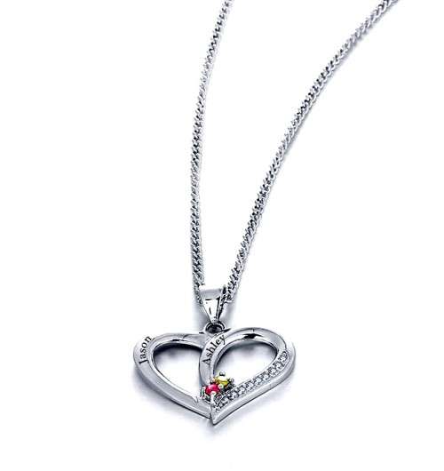 ENGRAVED WITH "FOREVER YOURS" Features a Pink and Blue gemstone. Heart Necklace 925 Sterling Silver