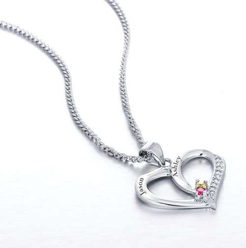 ENGRAVED WITH "FOREVER YOURS" Features a Pink and Blue gemstone. Heart Necklace 925 Sterling Silver