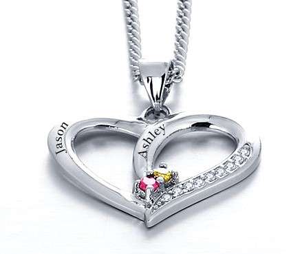ENGRAVED WITH "FOREVER YOURS" Features a Pink and Blue gemstone. Heart Necklace 925 Sterling Silver